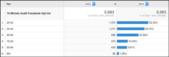 The age range of those who opted in for the 10-Minute Social Audit