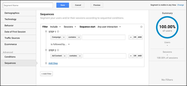 Adding steps in the segment builder