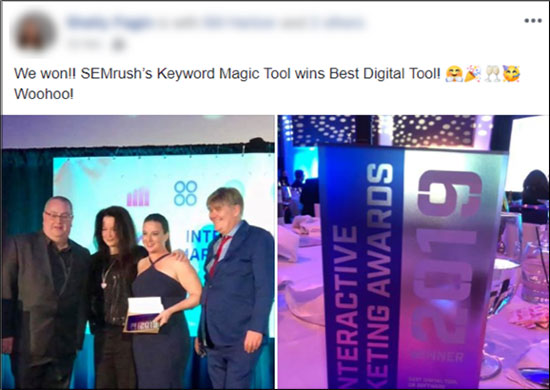 SEMrush winning an award