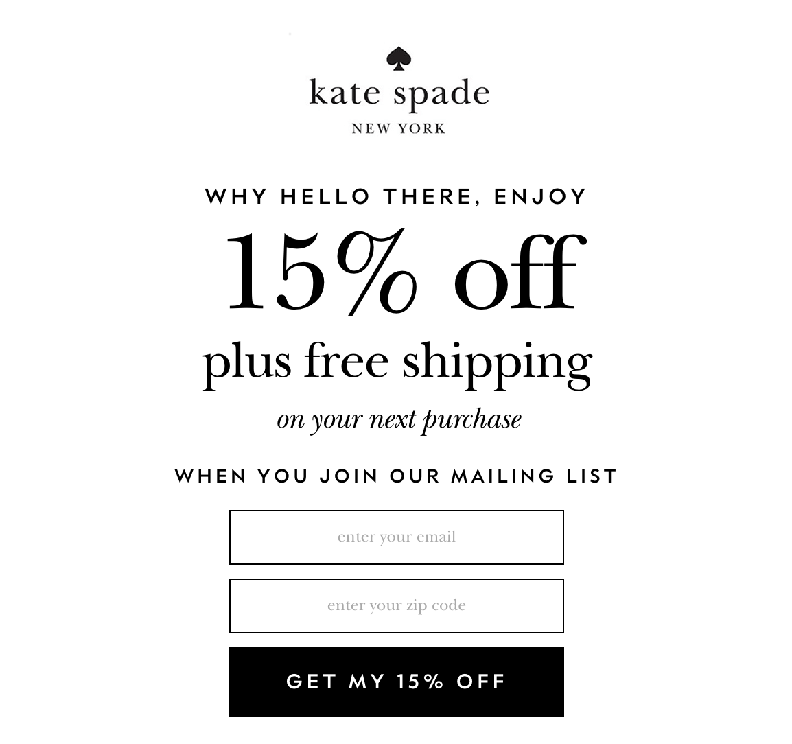 Discount and free shipping Lead Magnet from Kate Spade