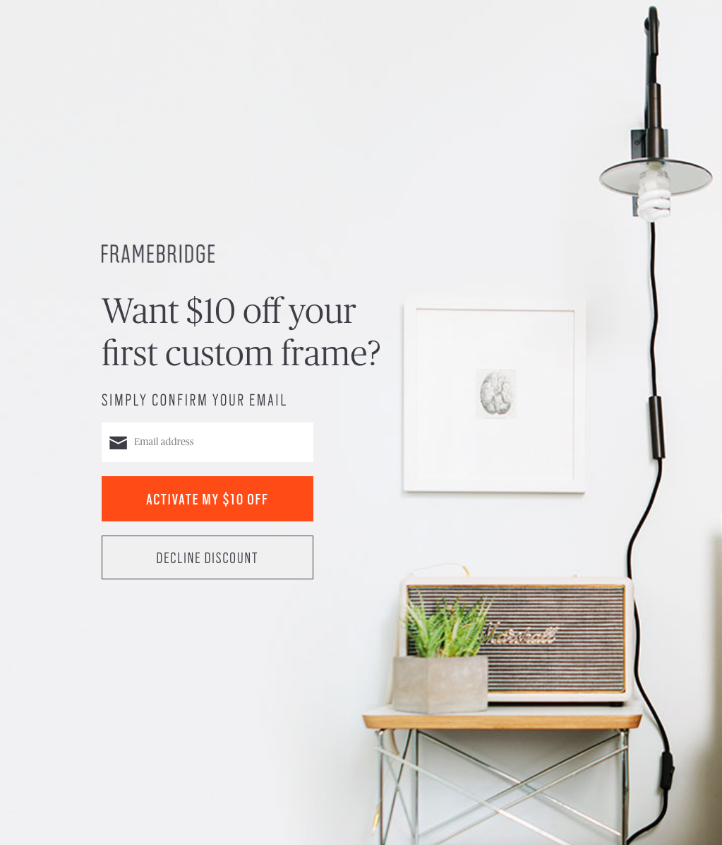 Framebridge offers a $10 off Lead Magnet