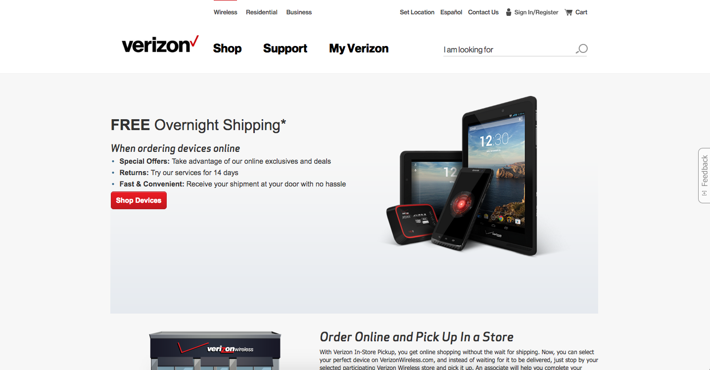 Free overnight shipping from Verizon